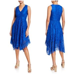 Nieman Marcus Blue Sleeveless Hankerchief Lace Dress